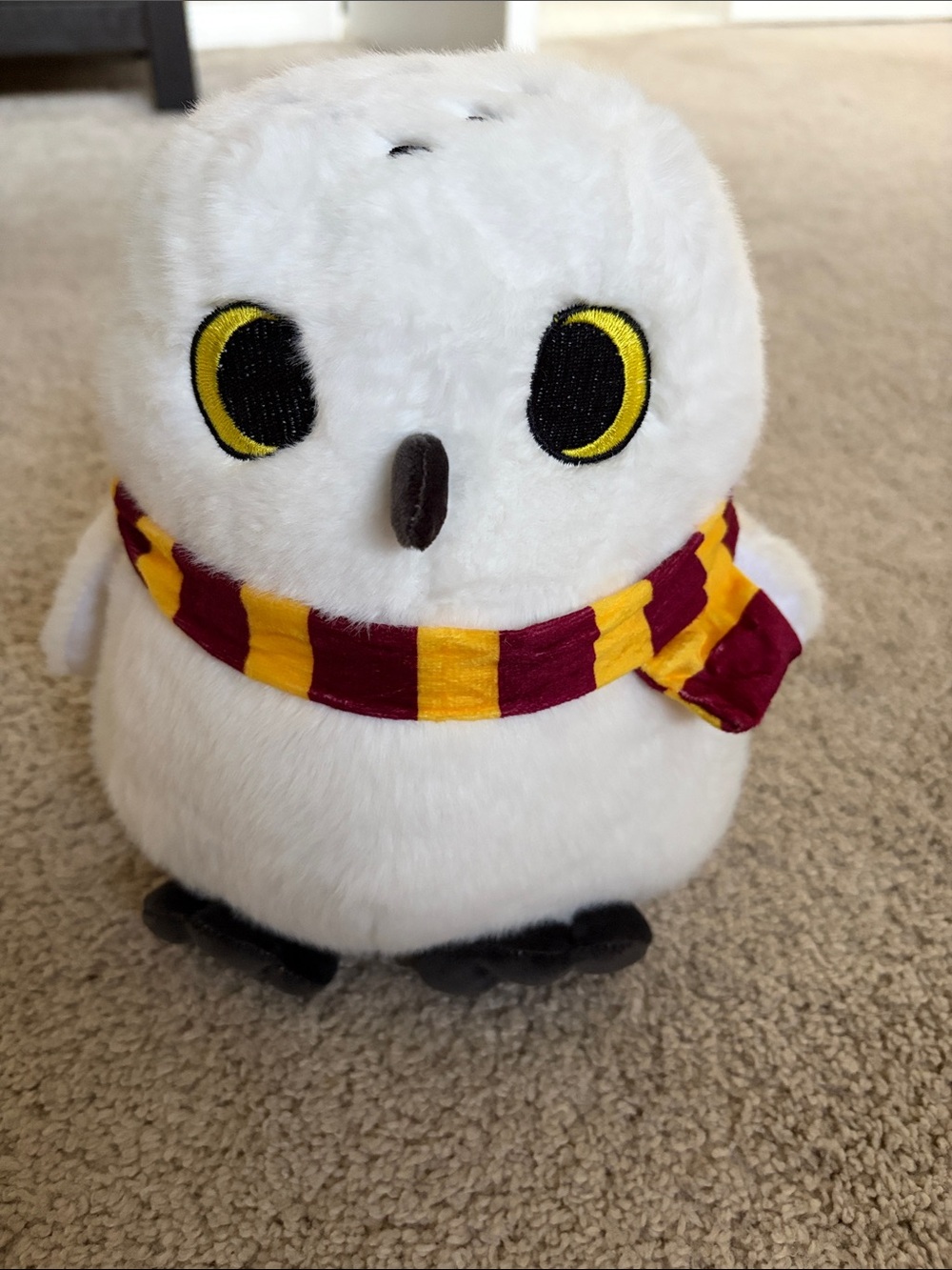 Harry Potter Hedwig Stuffie - White Owl Plush with Burgundy & Gold Scarf